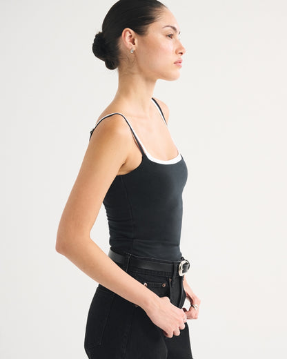 Maggie's Aurora double-layered seamless cami in black, back view