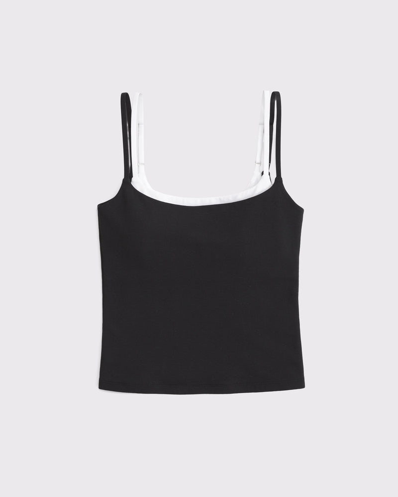 Seamless cotton fabric and square neckline detail on Maggie's Aurora cami in black